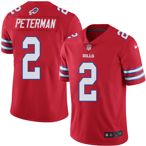 Nike Bills #2 Nathan Peterman Red Men's Stitched NFL Limited Rush Jersey
